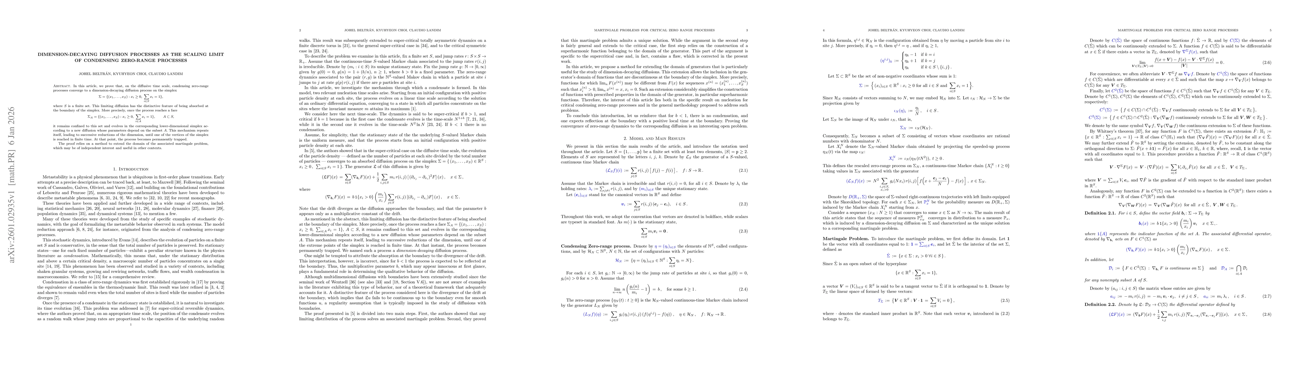 Thumbnail for Dimension-decaying diffusion processes as the scaling limit of condensing zero-range processes