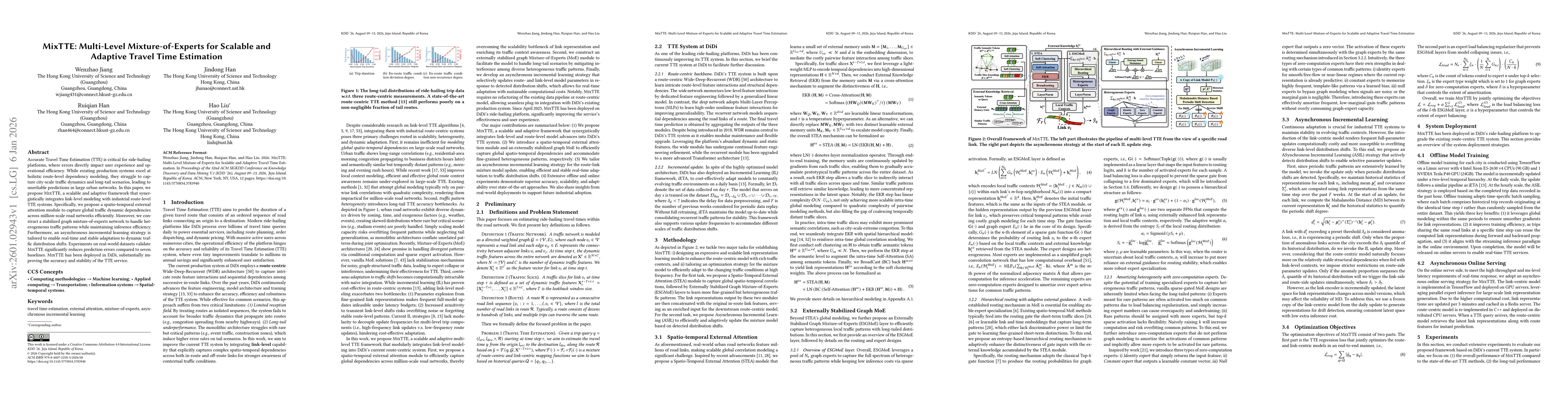 Thumbnail for MixTTE: Multi-Level Mixture-of-Experts for Scalable and Adaptive Travel Time Estimation