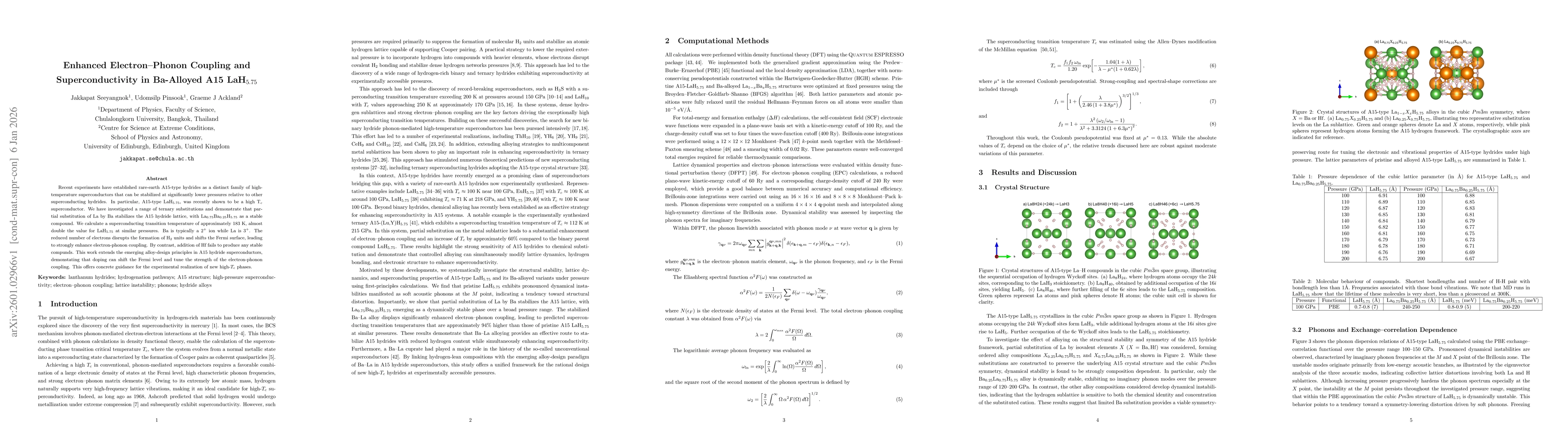 Thumbnail for Enhanced Electron-Phonon Coupling and Superconductivity in Ba-Alloyed A15 LaH5.75