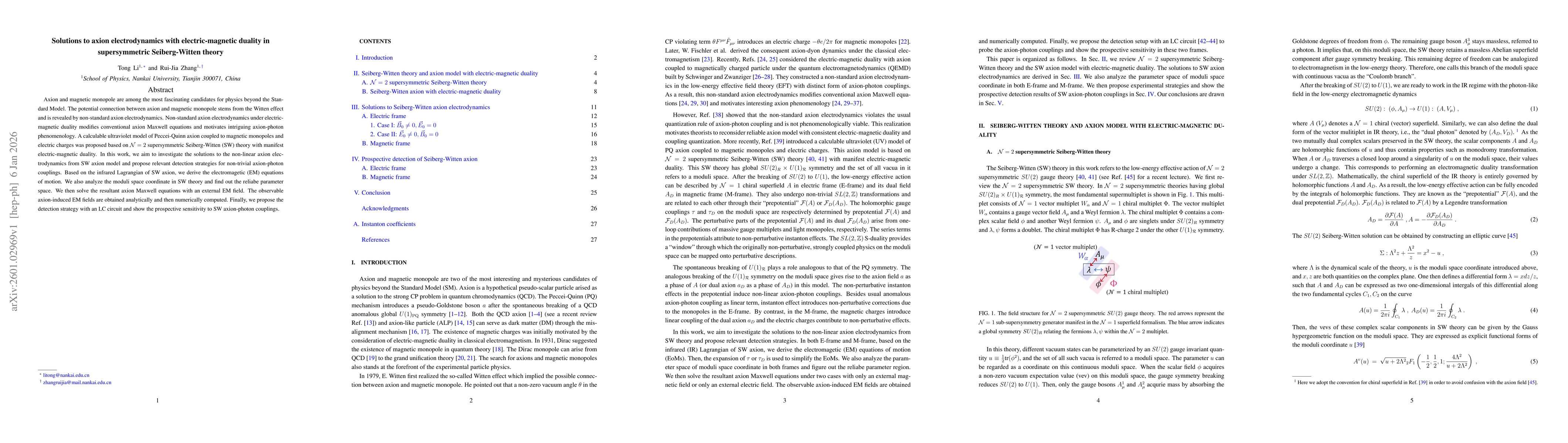 Thumbnail for Solutions to axion electrodynamics with electric-magnetic duality in supersymmetric Seiberg-Witten theory