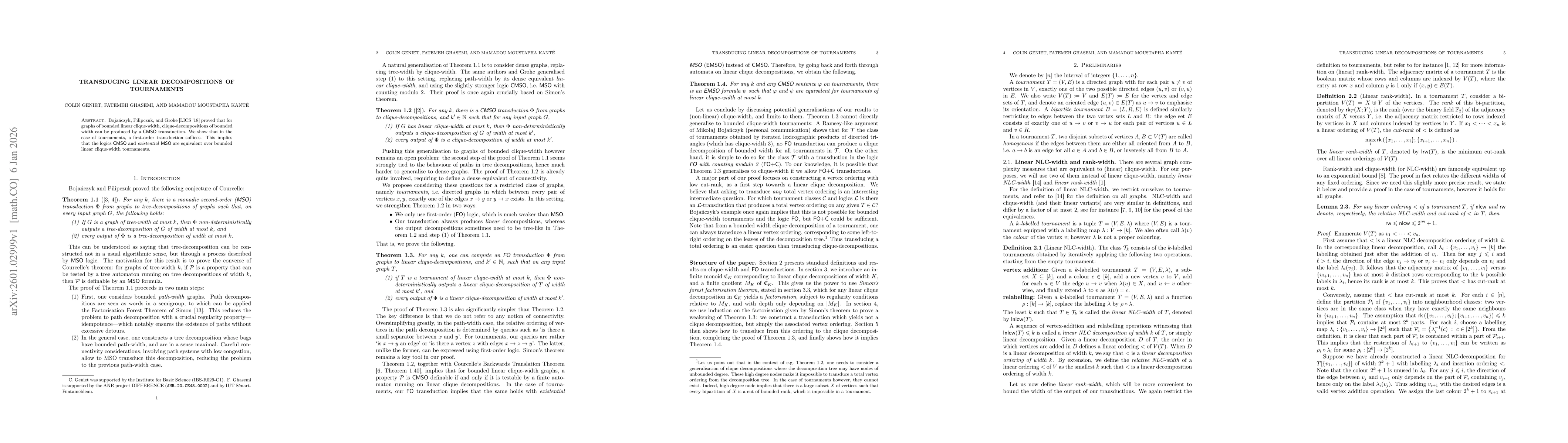 Thumbnail for Transducing Linear Decompositions of Tournaments
