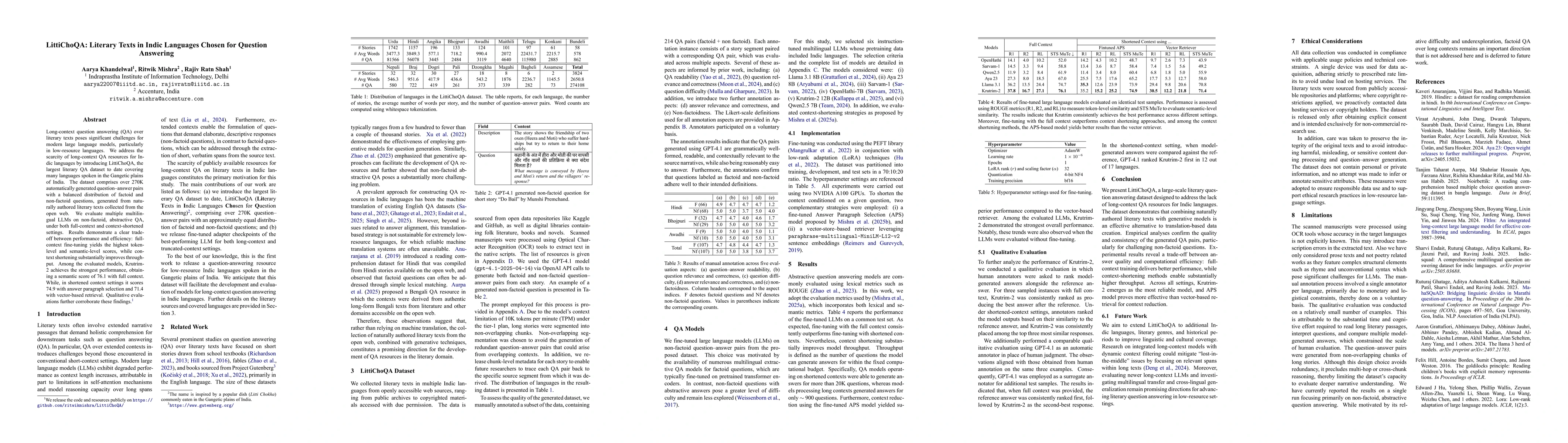 Thumbnail for LittiChoQA: Literary Texts in Indic Languages Chosen for Question Answering