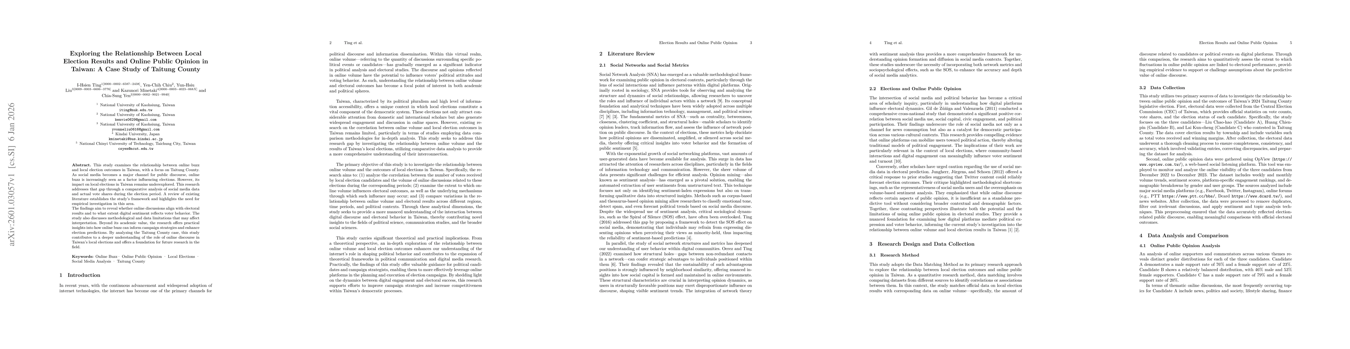 Thumbnail for Exploring the Relationship Between Local Election Results and Online Public Opinion in Taiwan: A Case Study of Taitung County
