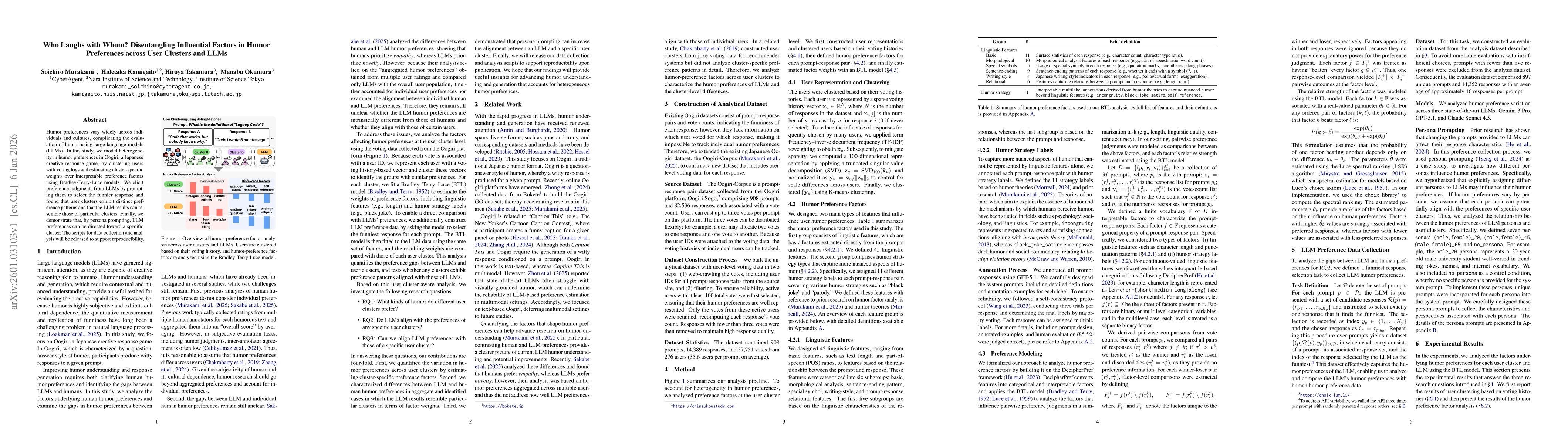 Thumbnail for Who Laughs with Whom? Disentangling Influential Factors in Humor Preferences across User Clusters and LLMs