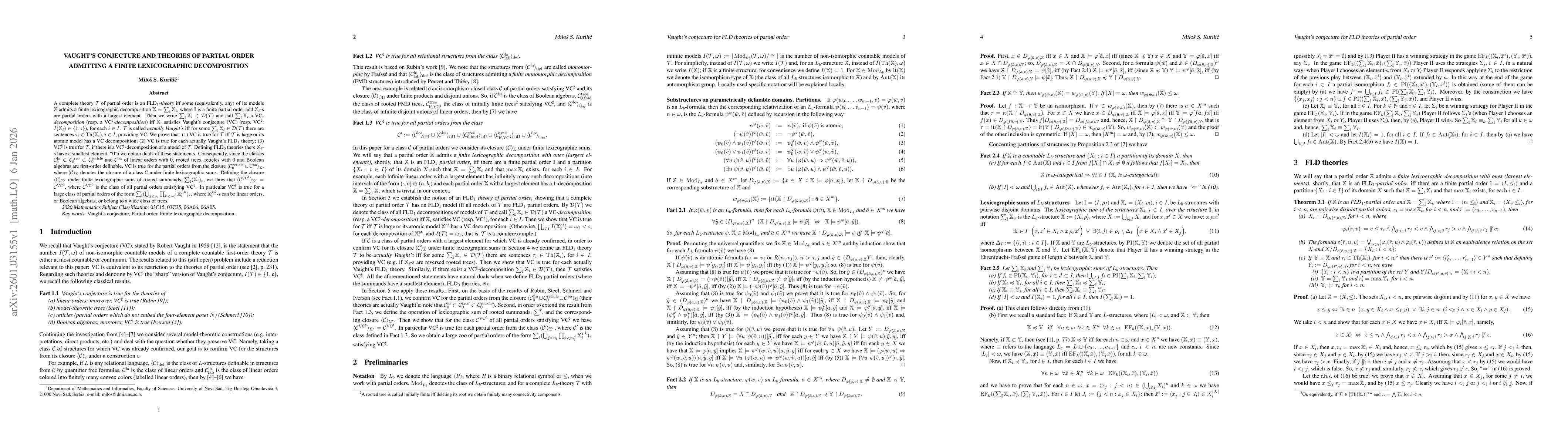 Thumbnail for Vaught's Conjecture and Theories of Partial Order Admitting a Finite Lexicographic Decomposition