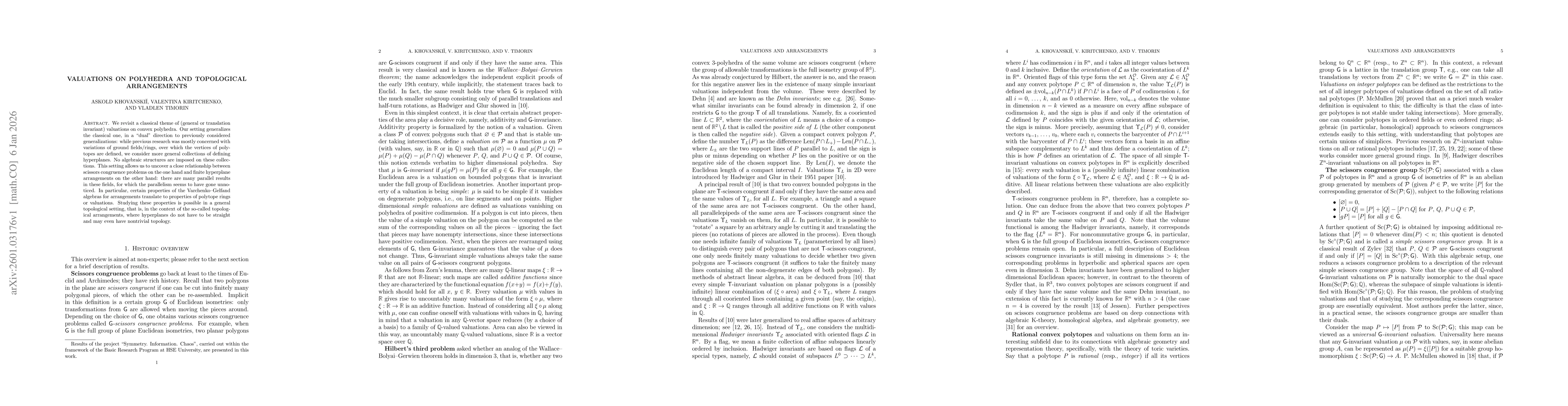 Thumbnail for Valuations on polyhedra and topological arrangements