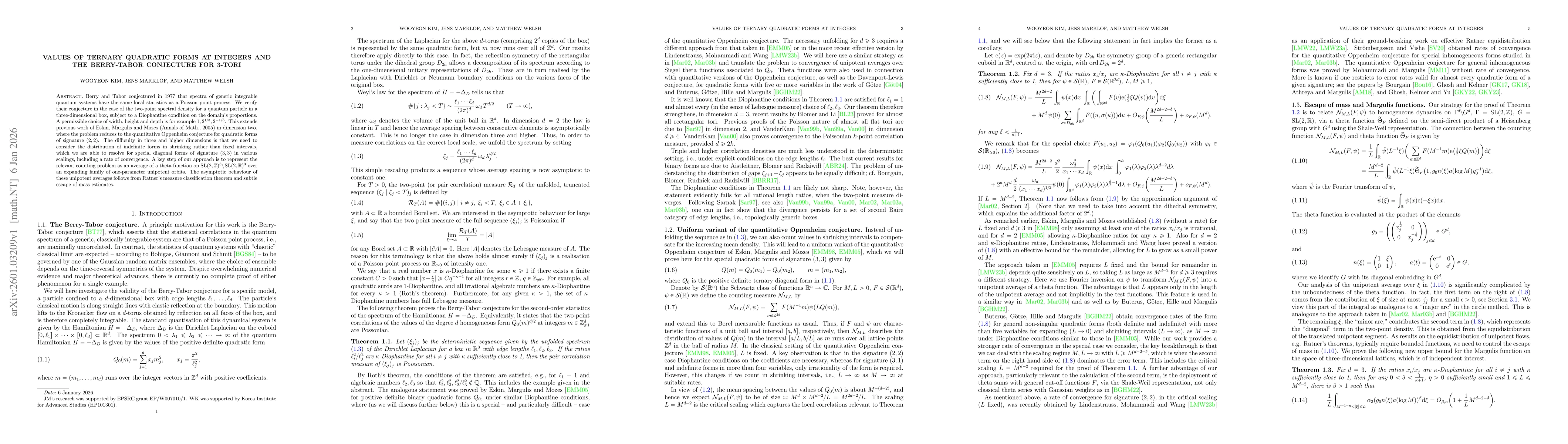 Thumbnail for Values of ternary quadratic forms at integers and the Berry-Tabor conjecture for 3-tori
