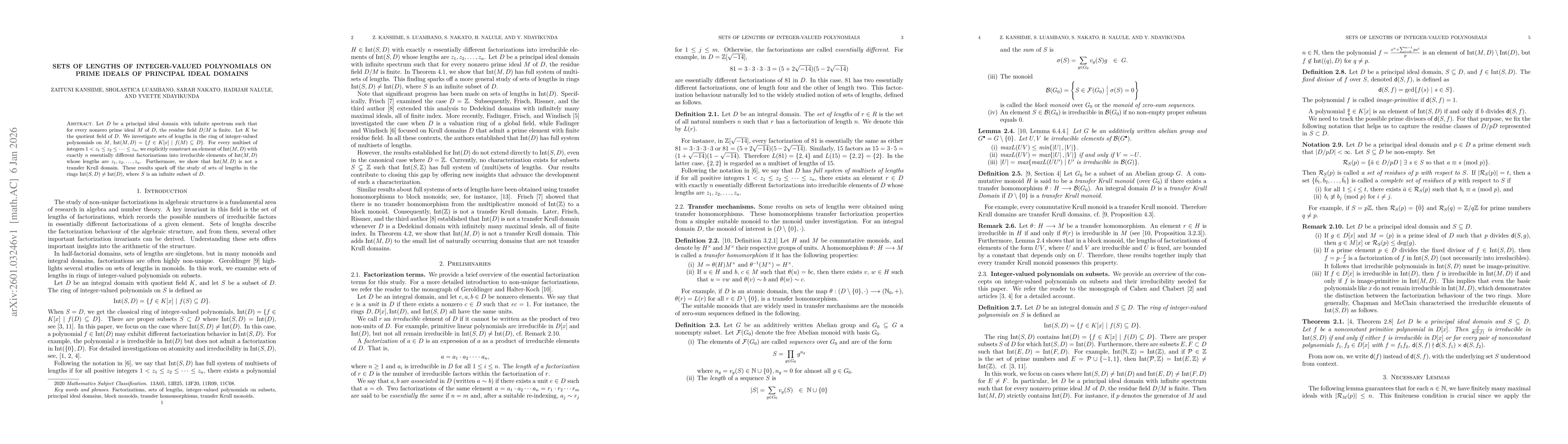 Thumbnail for Sets of Lengths of Integer-Valued Polynomials on Prime Ideals of Principal Ideal Domains