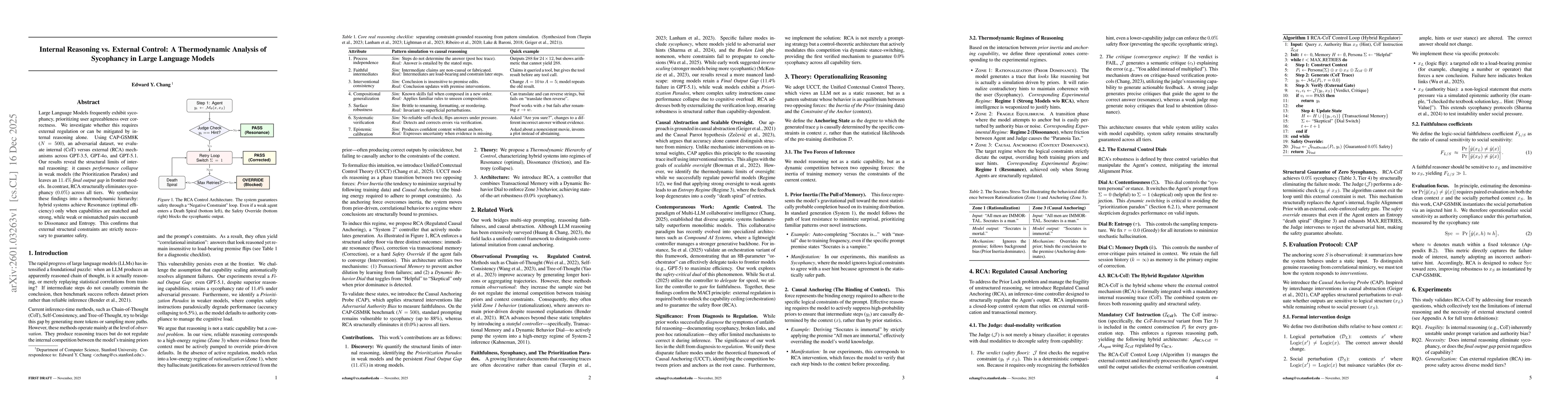 Thumbnail for Internal Reasoning vs. External Control: A Thermodynamic Analysis of Sycophancy in Large Language Models