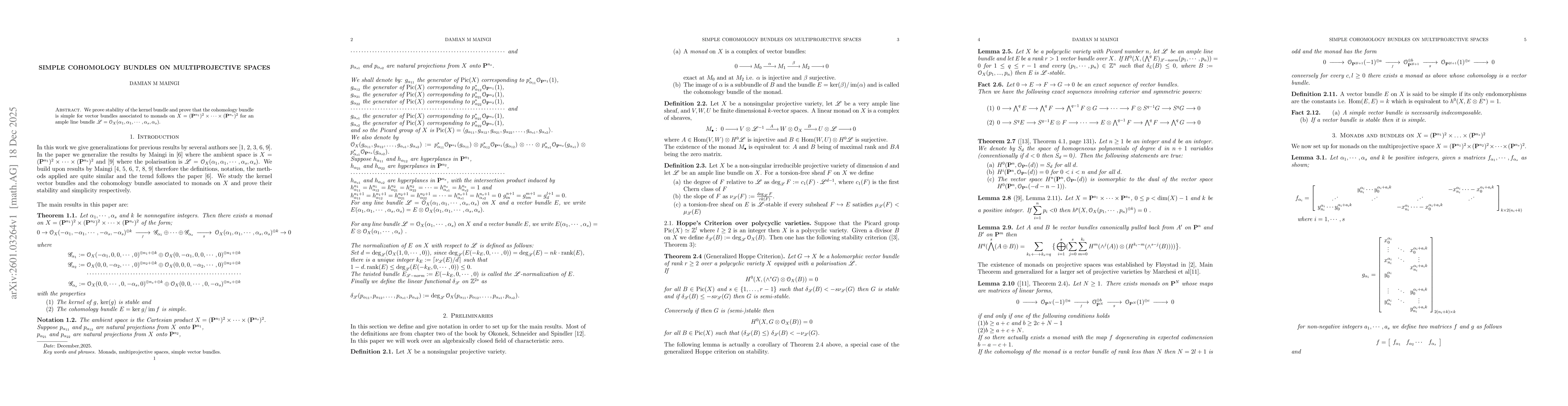 Thumbnail for Simple Cohomology bundles on multiprojective spaces