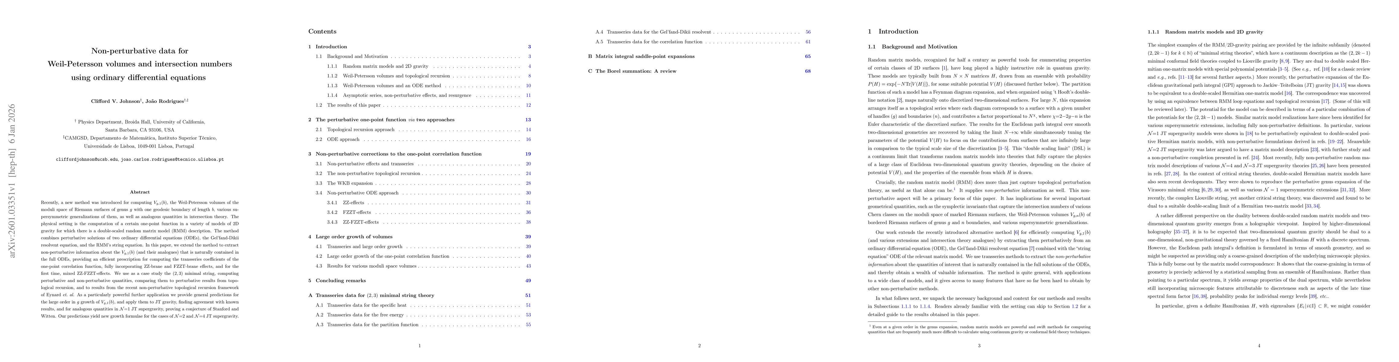 Thumbnail for Non-perturbative data for Weil-Petersson volumes and intersection numbers using ordinary differential equations