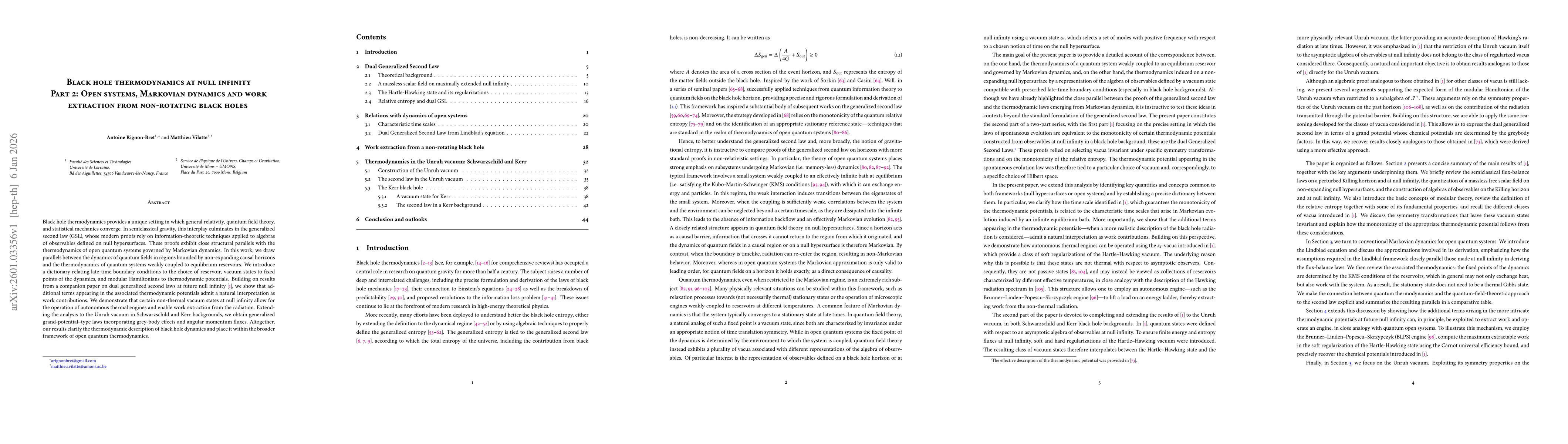 Thumbnail for Black hole thermodynamics at null infinity. Part 2: Open systems, Markovian dynamics and work extraction from non-rotating black holes