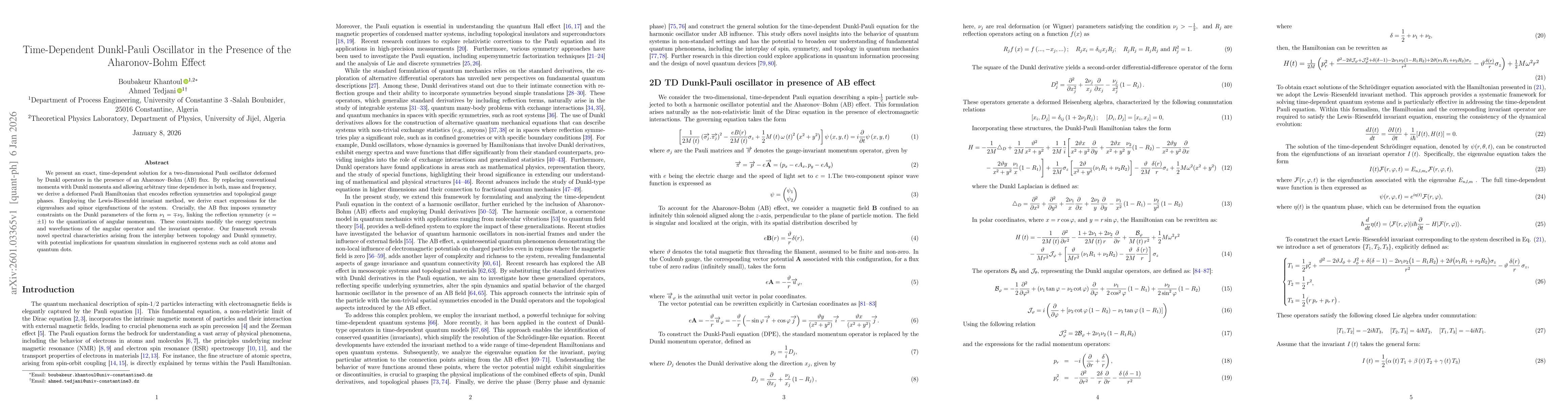 Thumbnail for Time-Dependent Dunkl-Pauli Oscillator in the Presence of the Aharonov-Bohm Effect