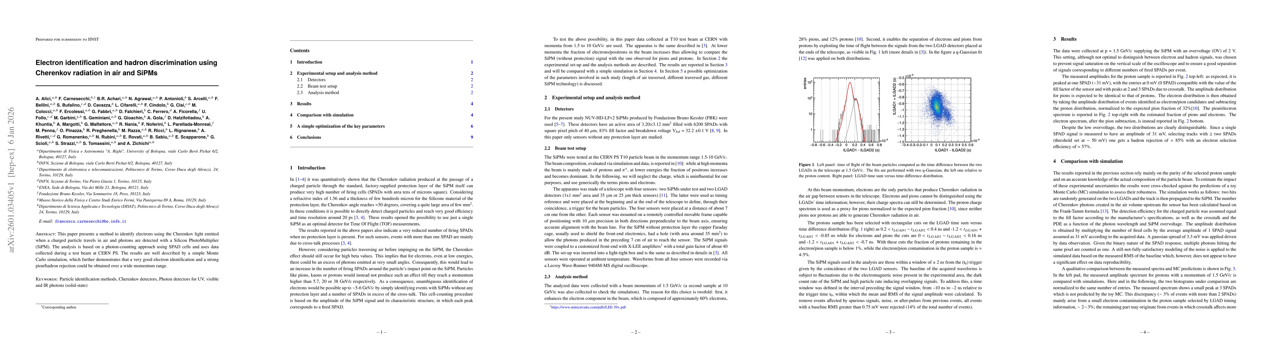 Thumbnail for Electron identification and hadron discrimination using Cherenkov radiation in air and SiPMs