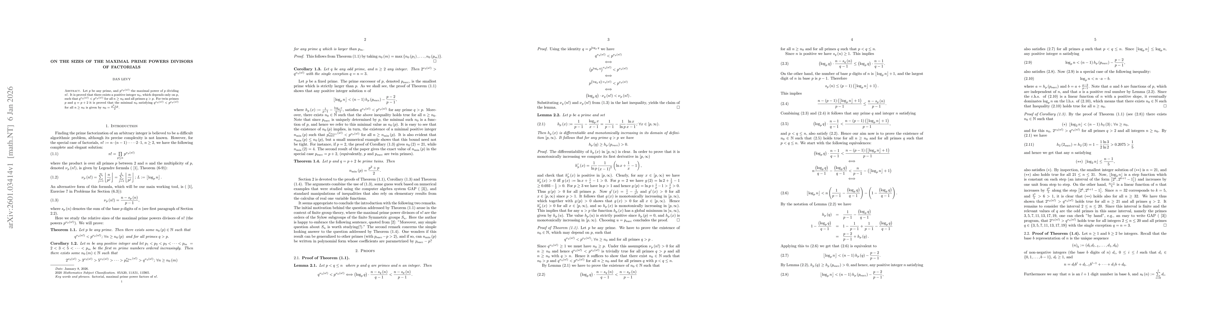 Thumbnail for On the sizes of the maximal prime powers divisors of factorials