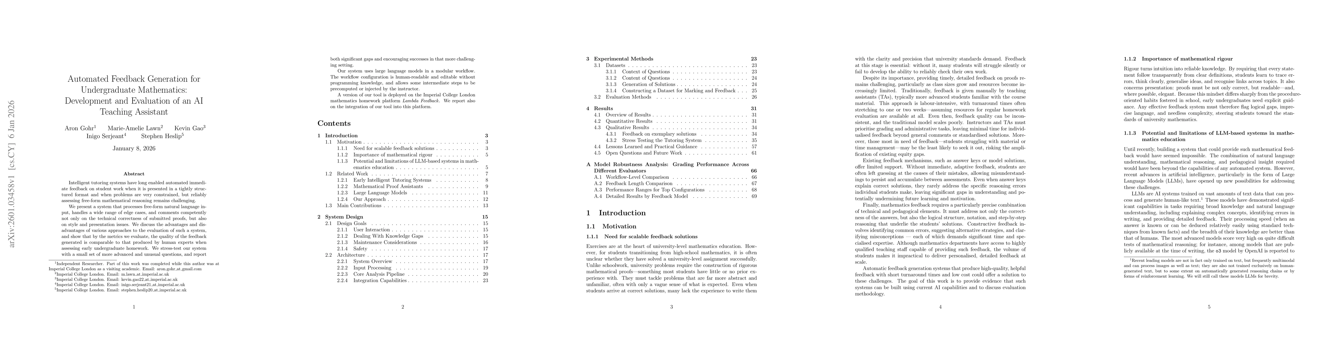 Thumbnail for Automated Feedback Generation for Undergraduate Mathematics: Development and Evaluation of an AI Teaching Assistant