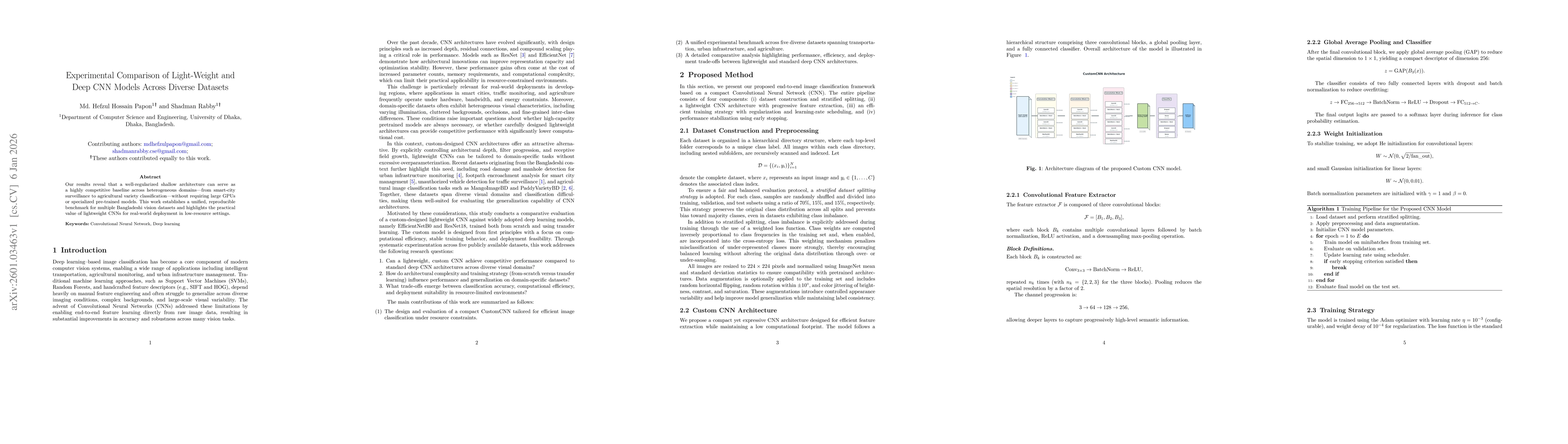 Thumbnail for Experimental Comparison of Light-Weight and Deep CNN Models Across Diverse Datasets