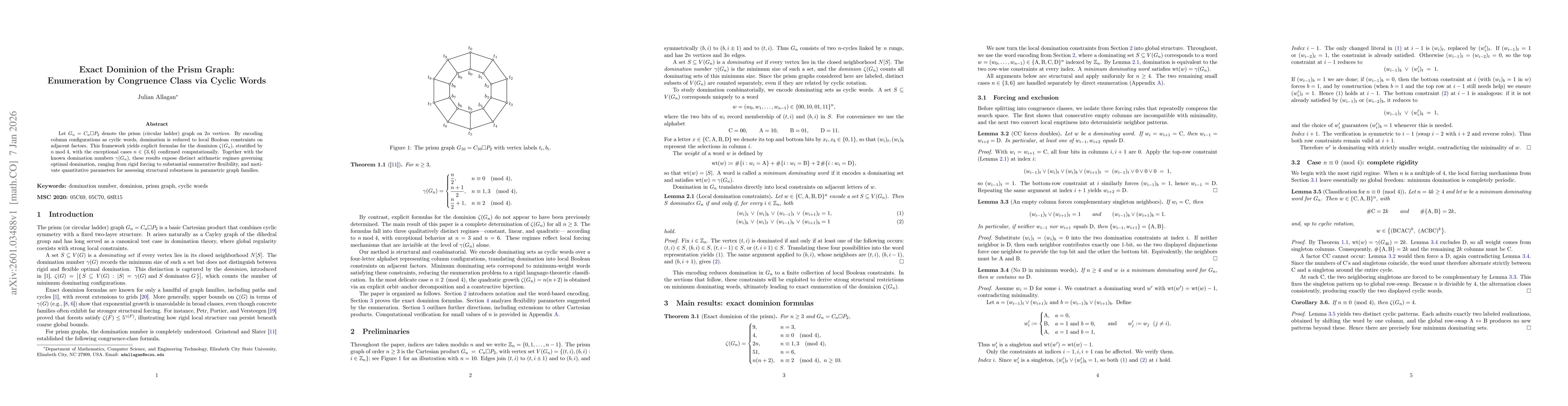 Thumbnail for Exact Dominion of the Prism Graph: Enumeration by Congruence Class via Cyclic Words