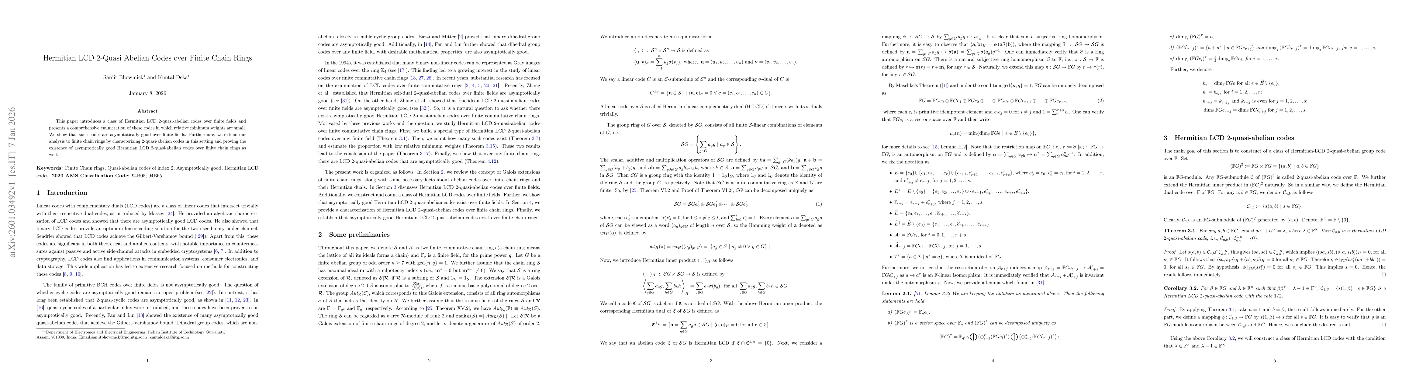 Thumbnail for Hermitian LCD $2$-Quasi Abelian Codes over Finite Chain Rings