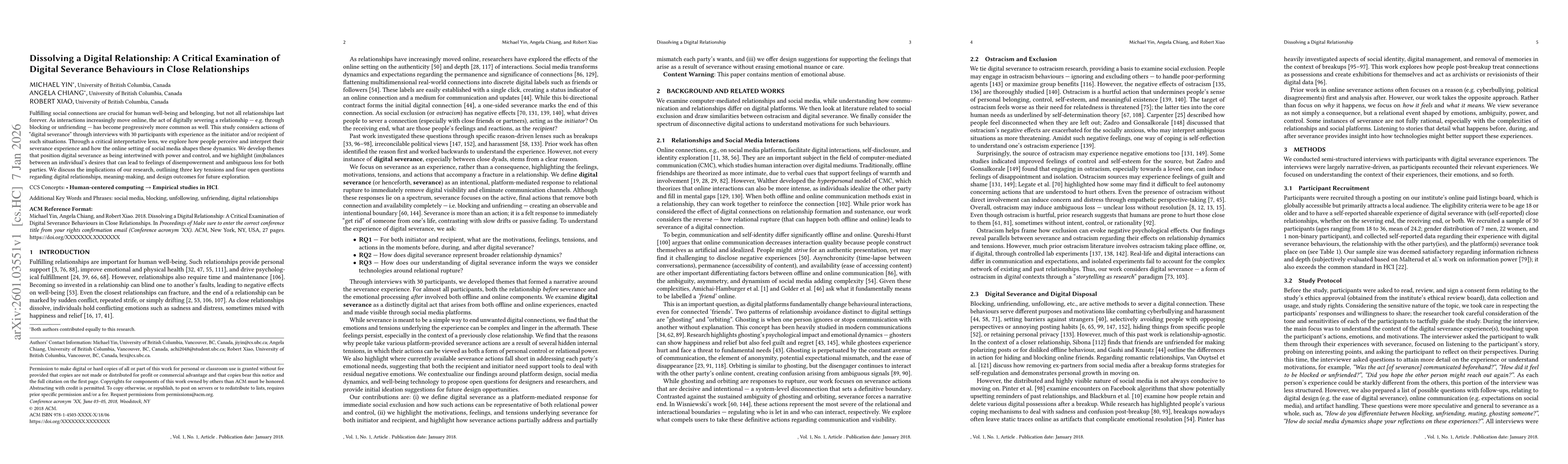 Thumbnail for Dissolving a Digital Relationship: A Critical Examination of Digital Severance Behaviours in Close Relationships
