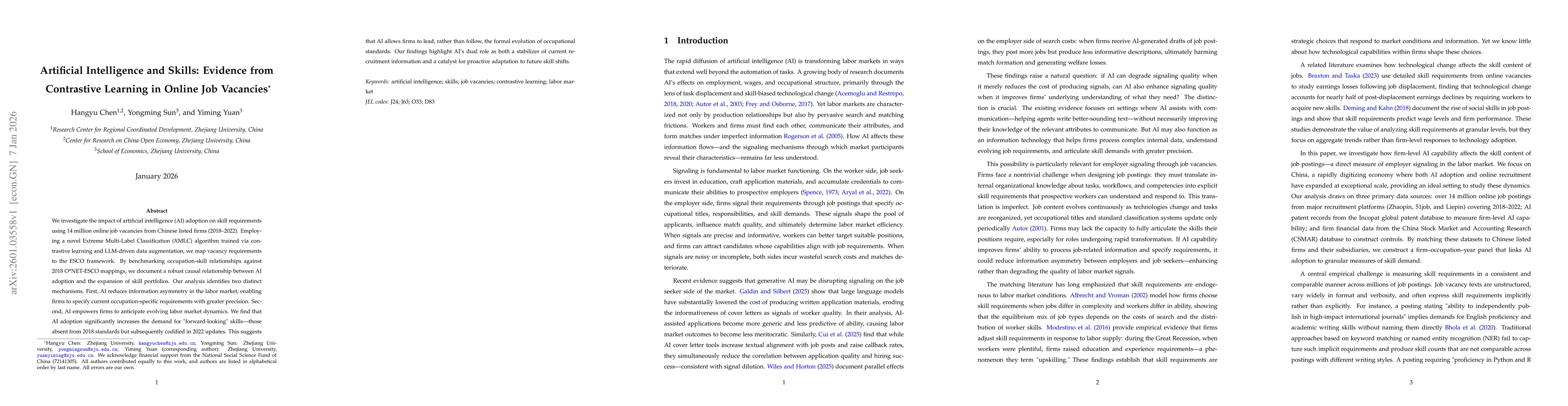 Thumbnail for Artificial Intelligence and Skills: Evidence from Contrastive Learning in Online Job Vacancies