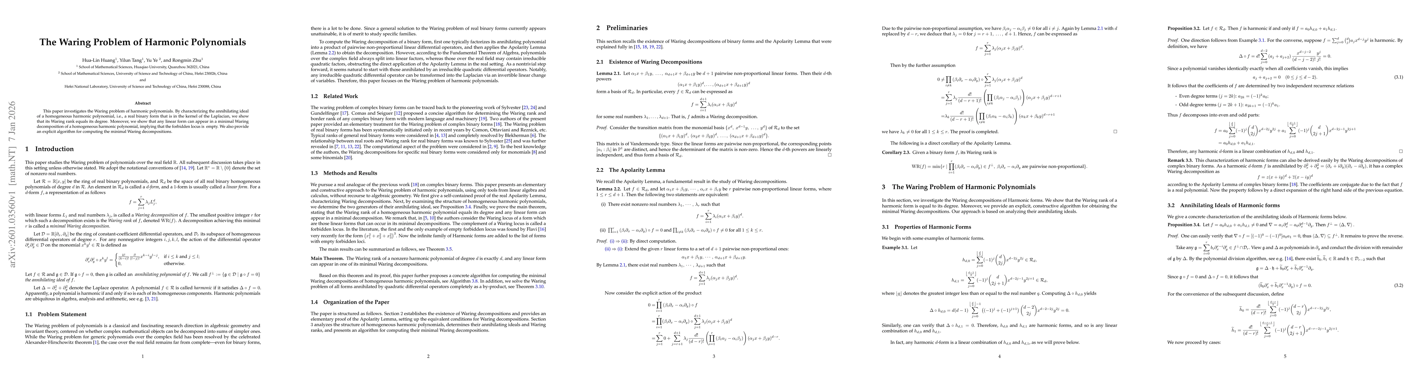 Thumbnail for The Waring Problem of Harmonic Polynomials