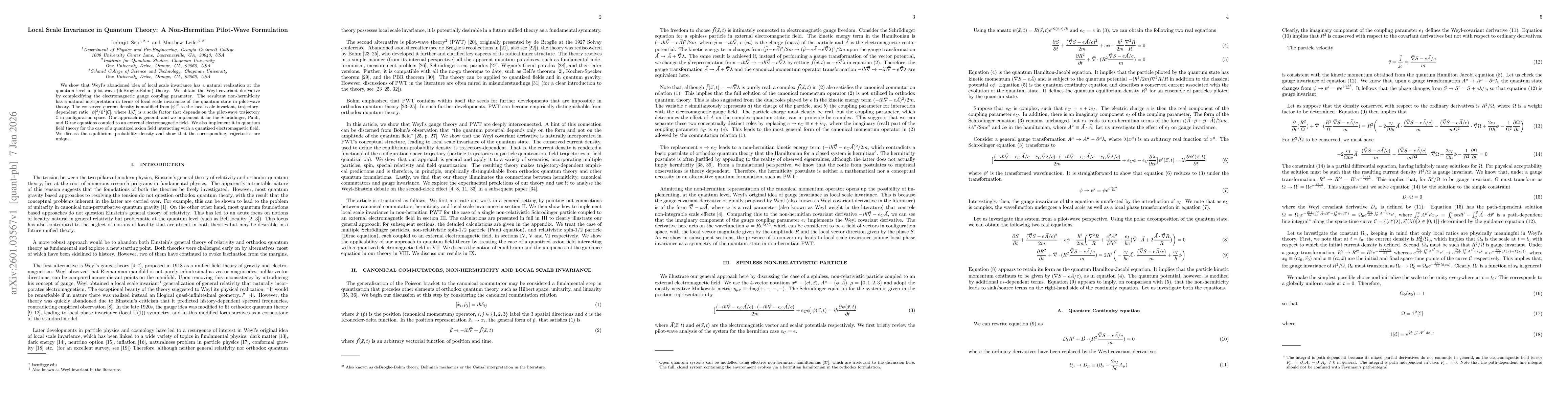 Thumbnail for Local Scale Invariance in Quantum Theory: A Non-Hermitian Pilot-Wave Formulation