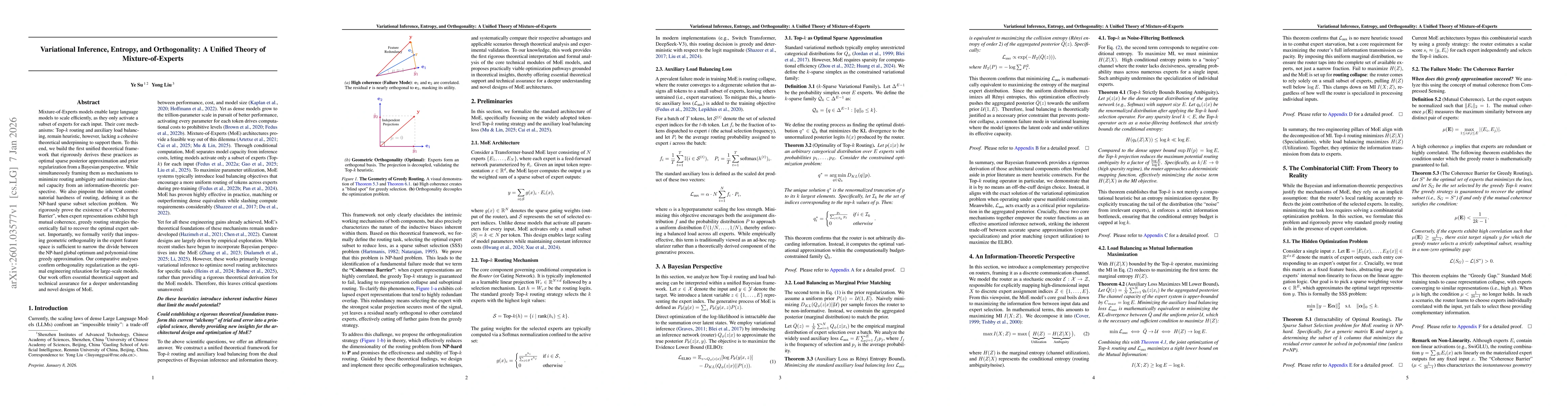 Thumbnail for Variational Inference, Entropy, and Orthogonality: A Unified Theory of Mixture-of-Experts