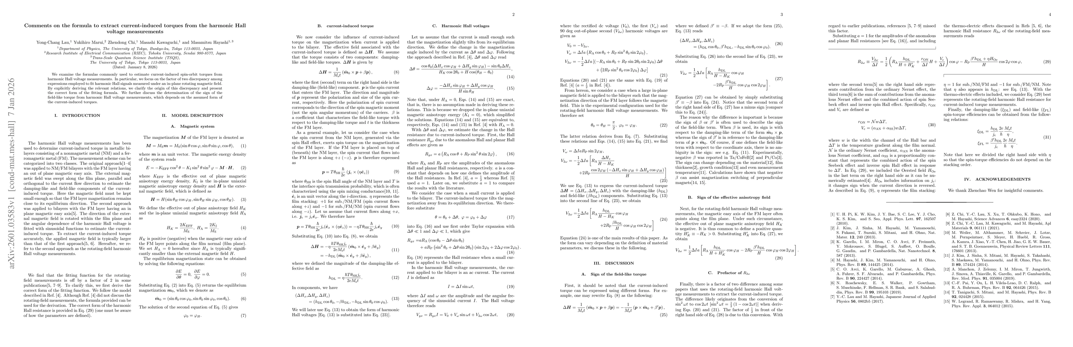 Thumbnail for Comments on the formula to extract current-induced torques from the harmonic Hall voltage measurements
