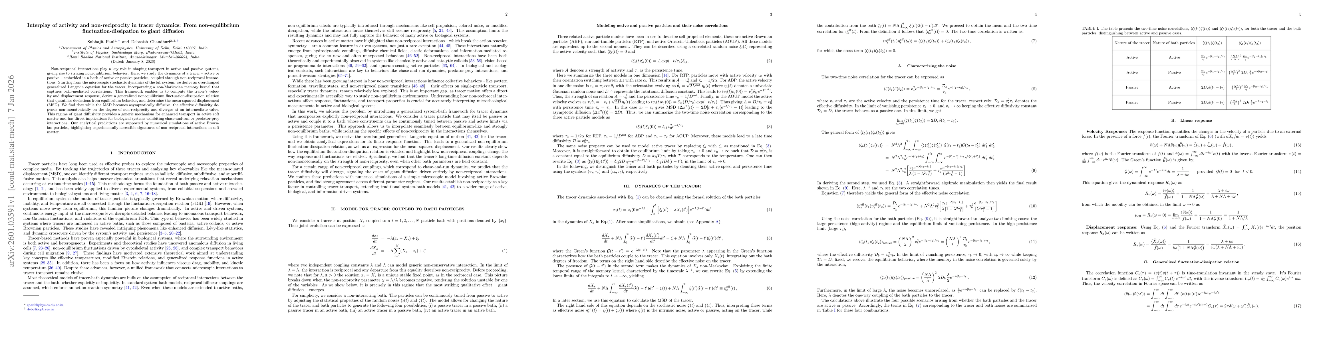Thumbnail for Interplay of activity and non-reciprocity in tracer dynamics: From non-equilibrium fluctuation-dissipation to giant diffusion