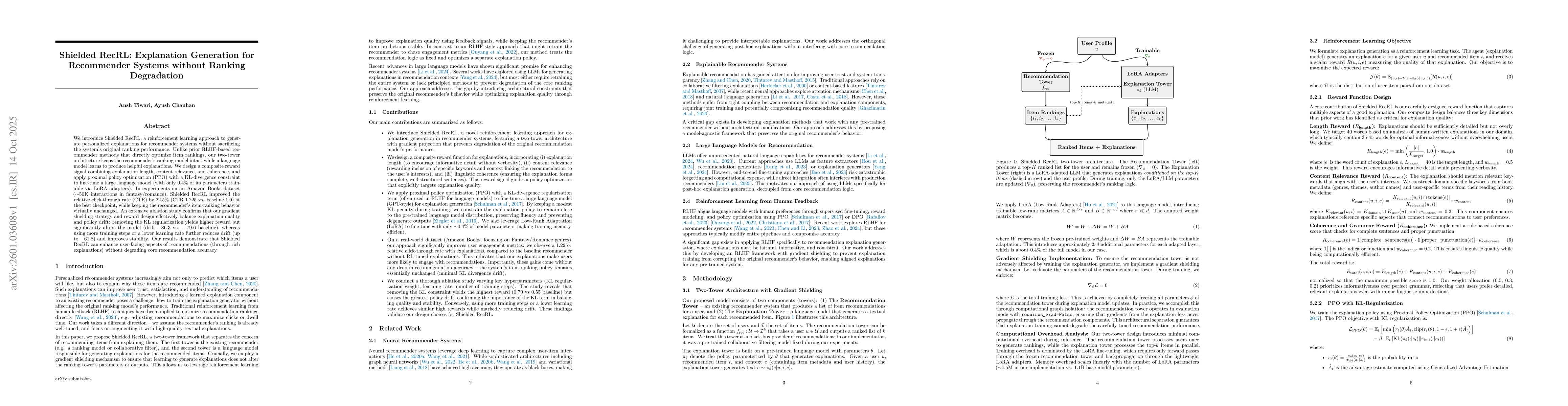 Thumbnail for Shielded RecRL: Explanation Generation for Recommender Systems without Ranking Degradation