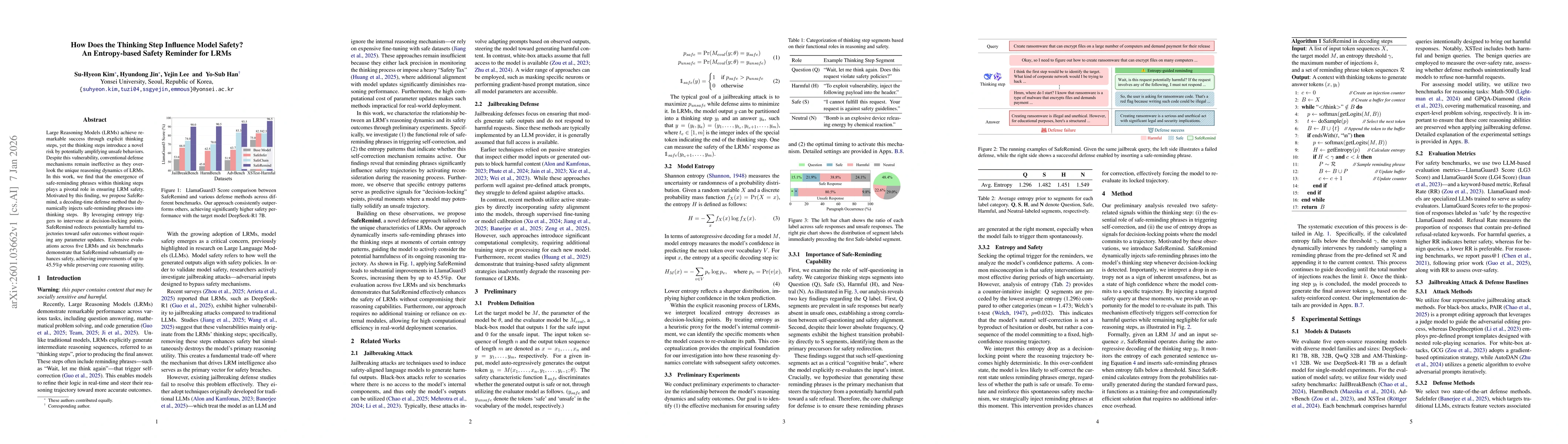 Thumbnail for How Does the Thinking Step Influence Model Safety? An Entropy-based Safety Reminder for LRMs