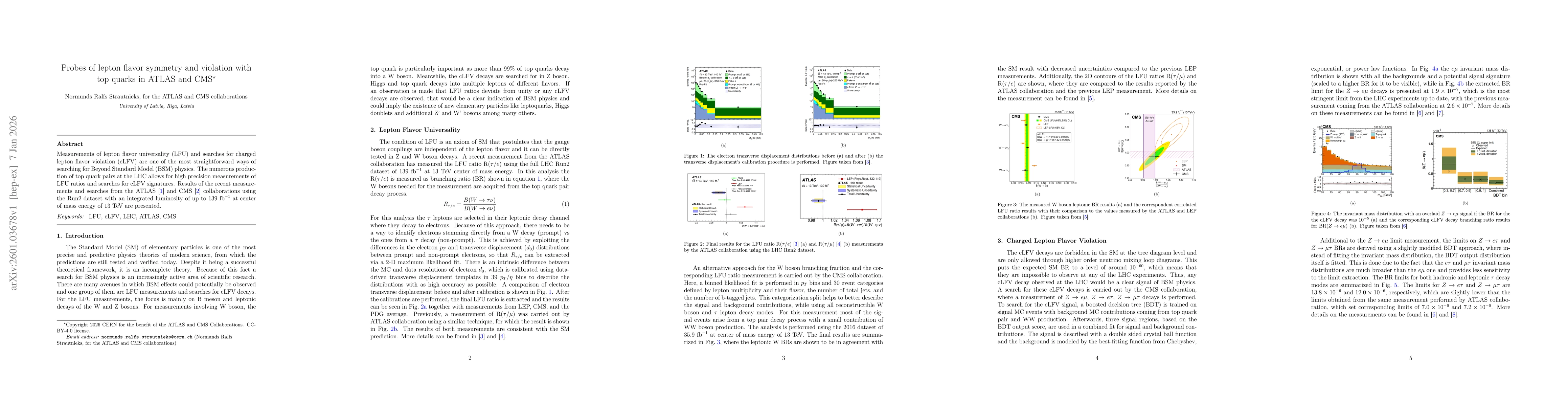 Thumbnail for Probes of lepton flavor symmetry and violation with top quarks in ATLAS and CMS