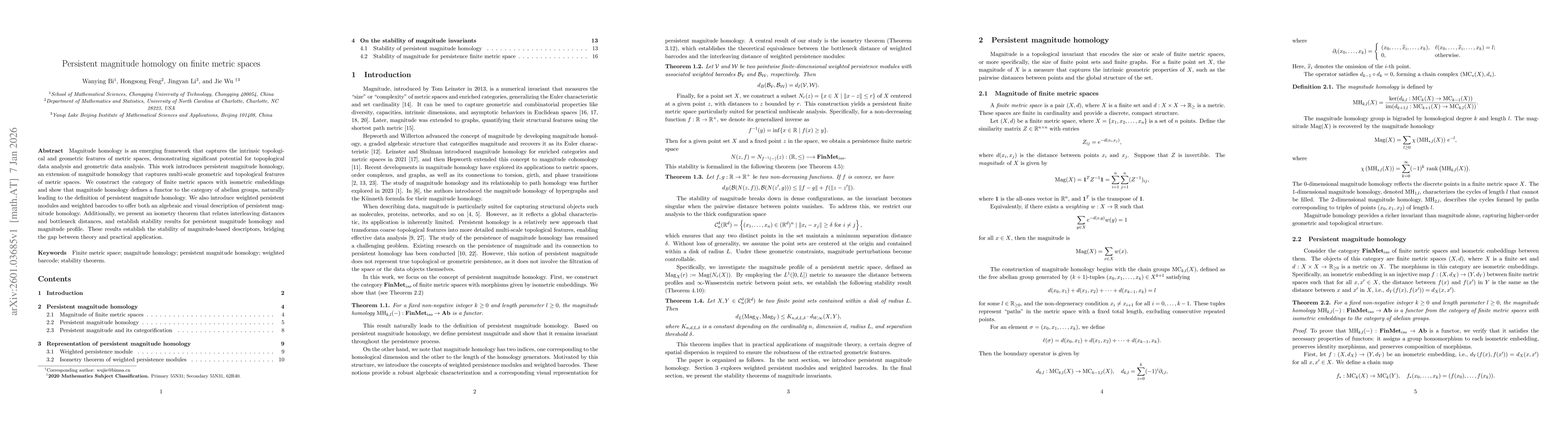 Thumbnail for Persistent magnitude homology on finite metric space