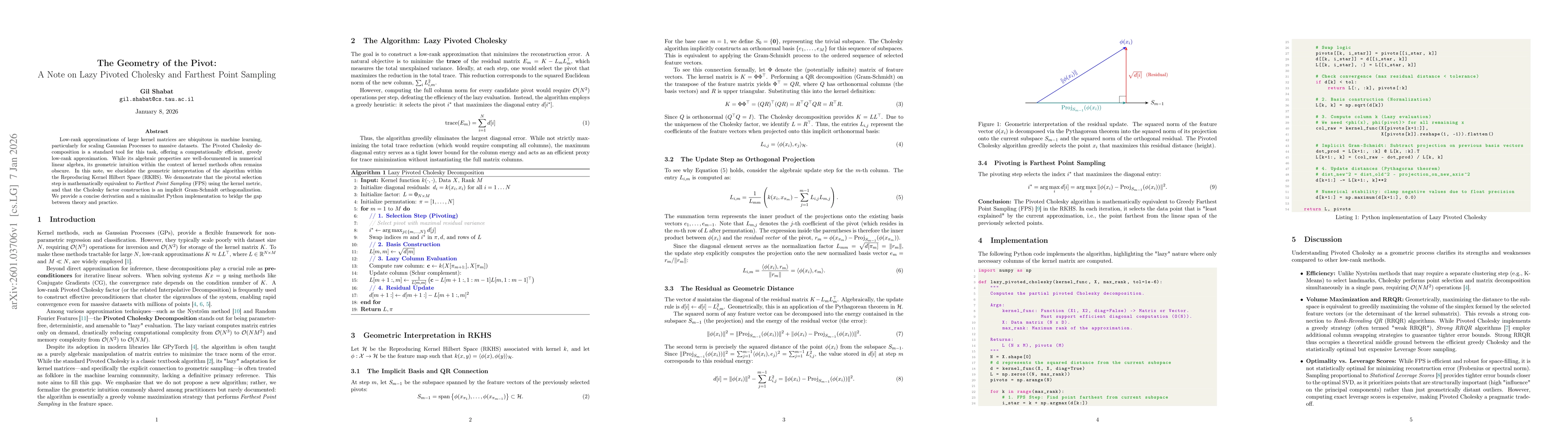 Thumbnail for The Geometry of the Pivot: A Note on Lazy Pivoted Cholesky and Farthest Point Sampling