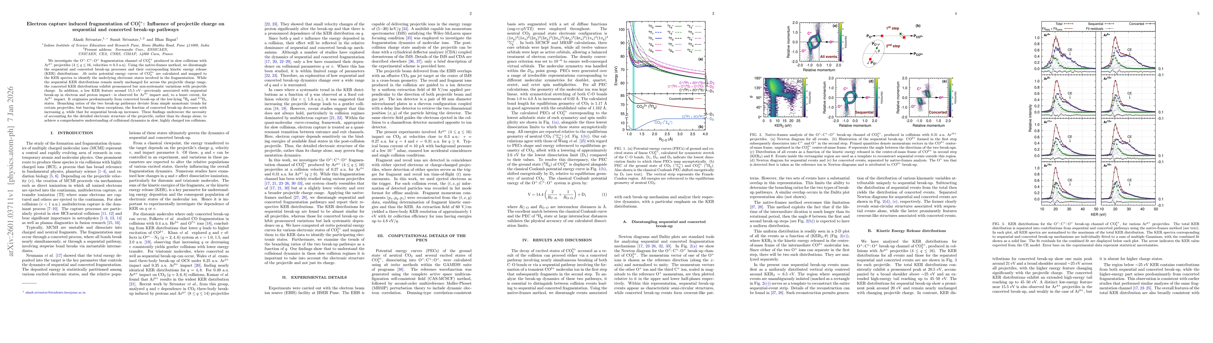 Thumbnail for Electron capture induced fragmentation of CO$_2^{3+}$: Influence of projectile charge on sequential and concerted break-up pathways