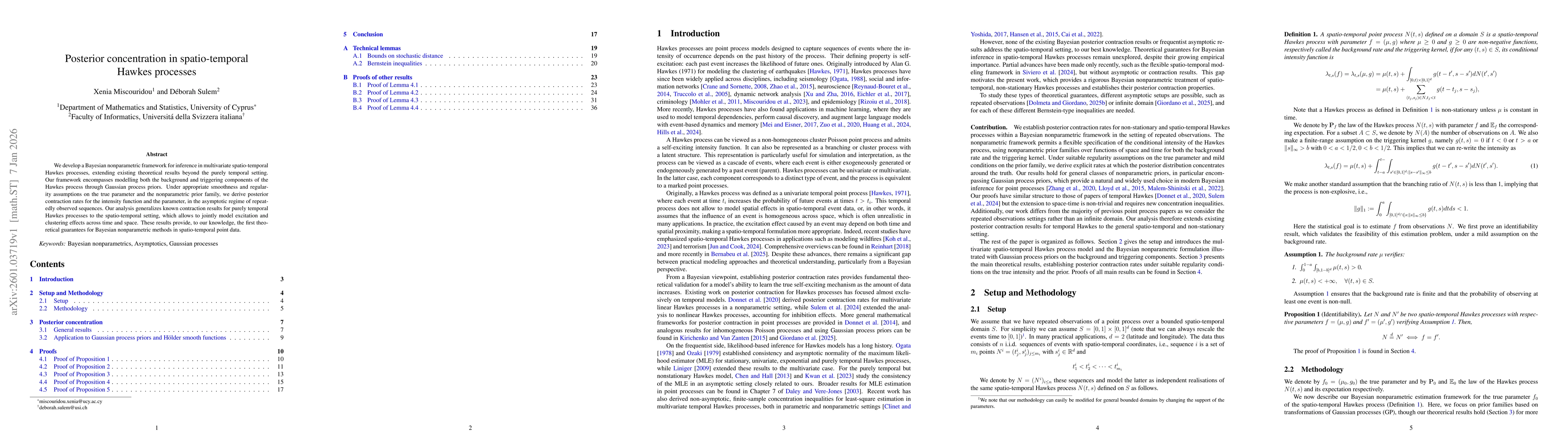 Thumbnail for Posterior concentration in spatio-temporal Hawkes processes