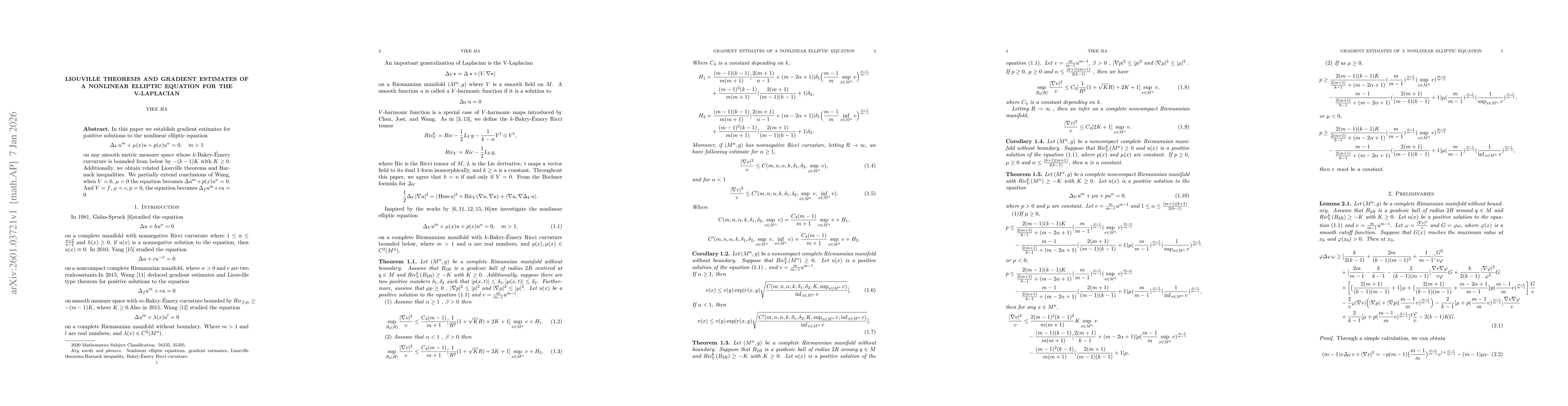 Thumbnail for Liouville theorems and gradient estimates of a nonlinear elliptic equation for the V-Laplacian