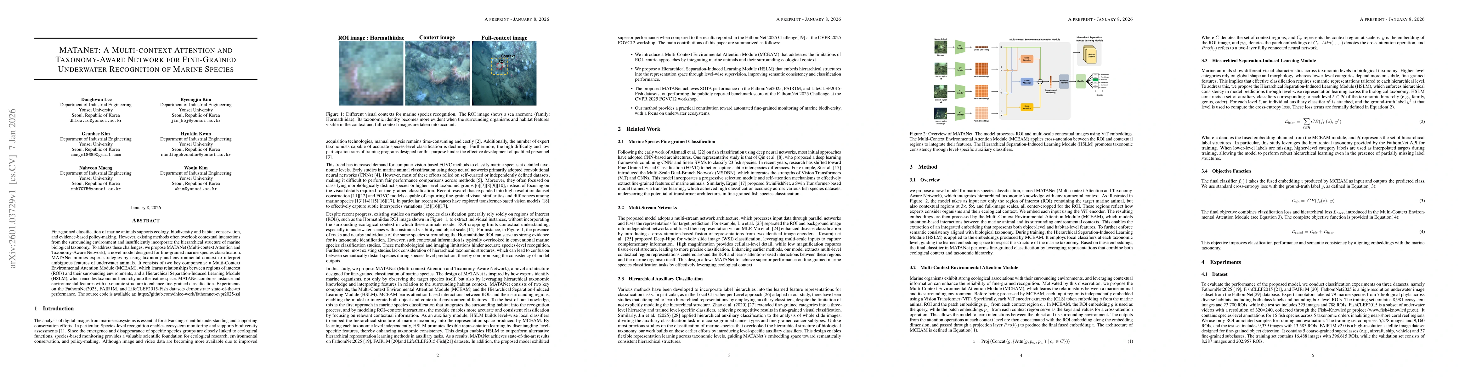 Thumbnail for MATANet: A Multi-context Attention and Taxonomy-Aware Network for Fine-Grained Underwater Recognition of Marine Species
