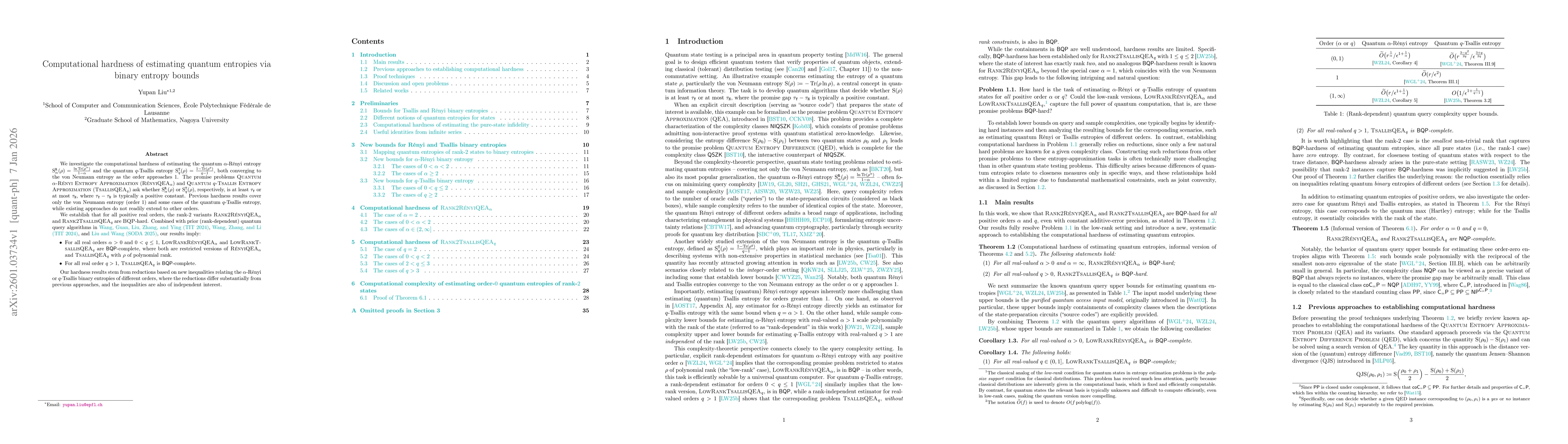Thumbnail for Computational hardness of estimating quantum entropies via binary entropy bounds