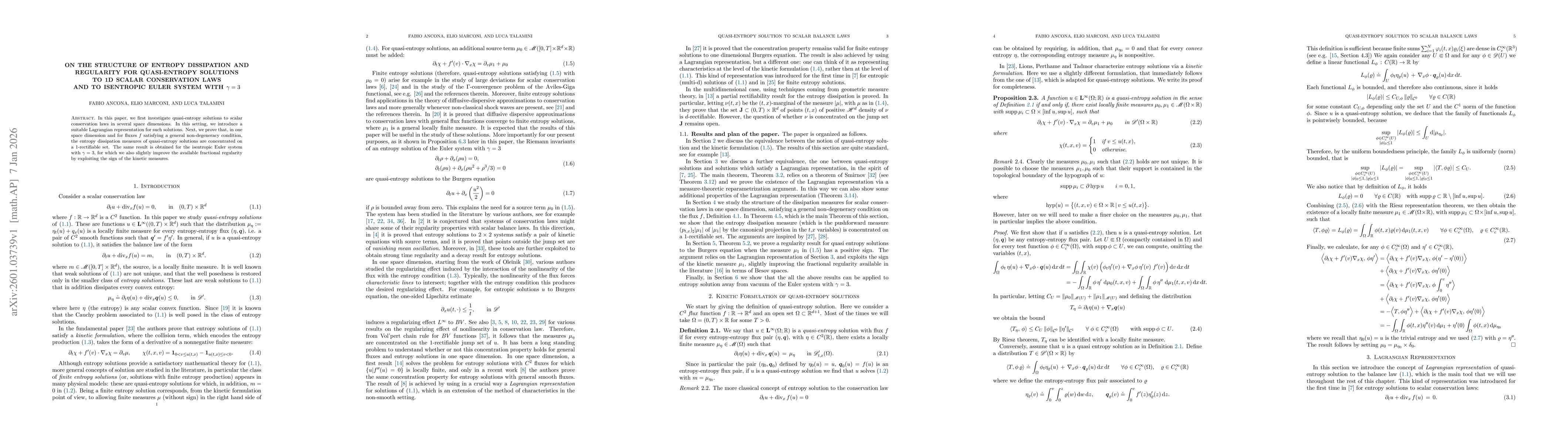 Thumbnail for On the structure of entropy dissipation and regularity for quasi-entropy solutions to 1d scalar conservation laws and to isentropic Euler system with $γ=3$