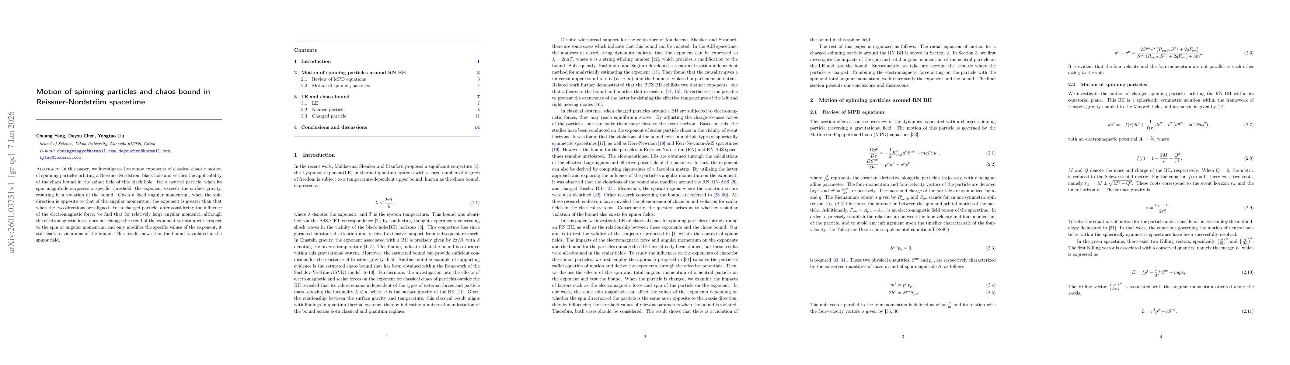 Thumbnail for Motion of spinning particles and chaos bound in Reissner-Nordström spacetime