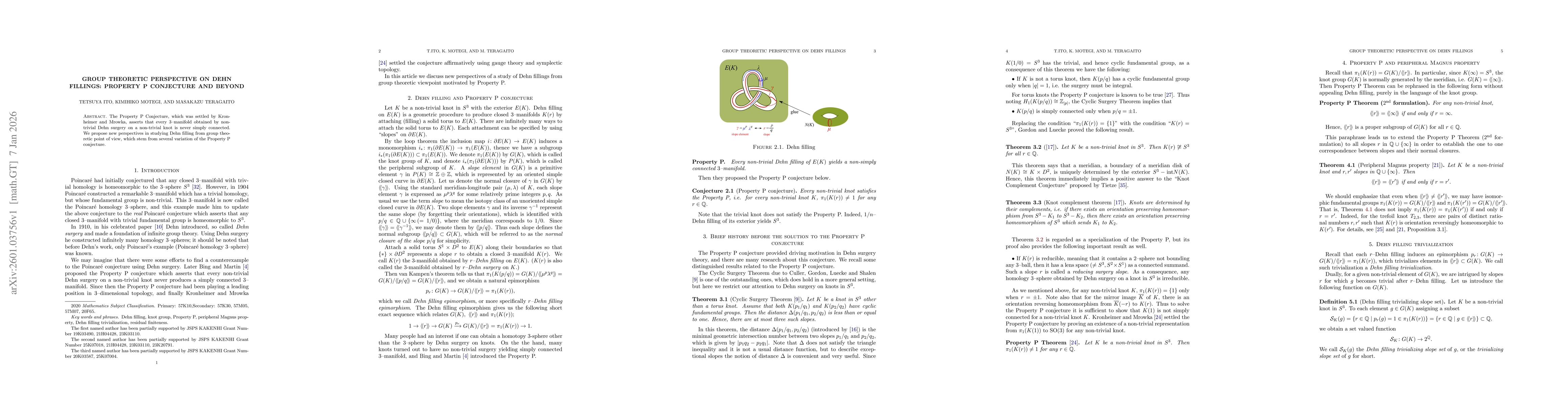 Thumbnail for Group theoretic perspective on Dehn fillings: Property P conjecture and beyond