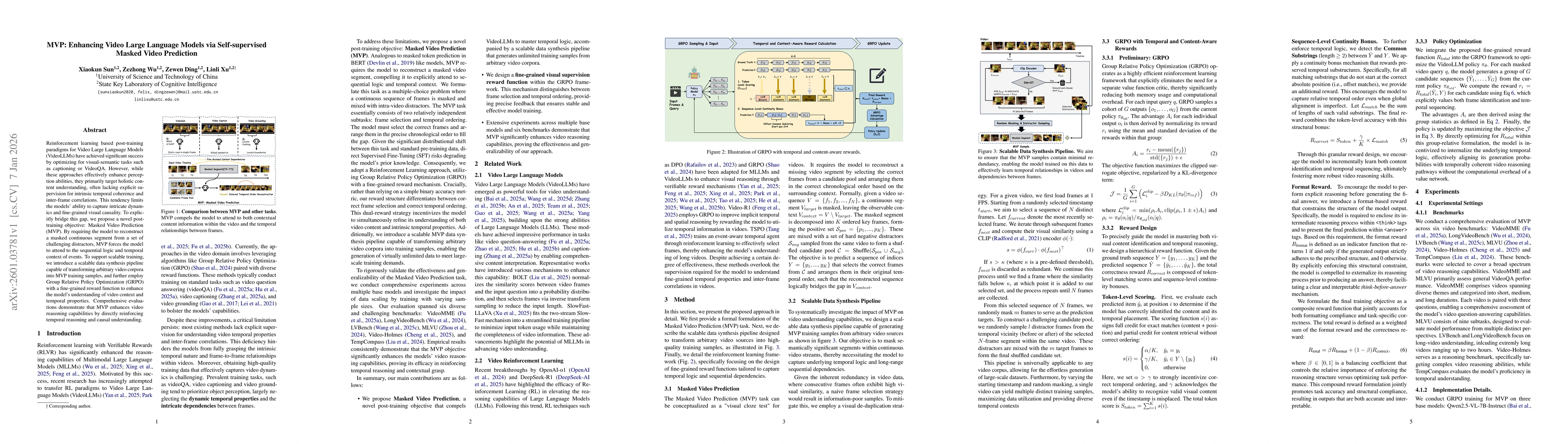 Thumbnail for MVP: Enhancing Video Large Language Models via Self-supervised Masked Video Prediction