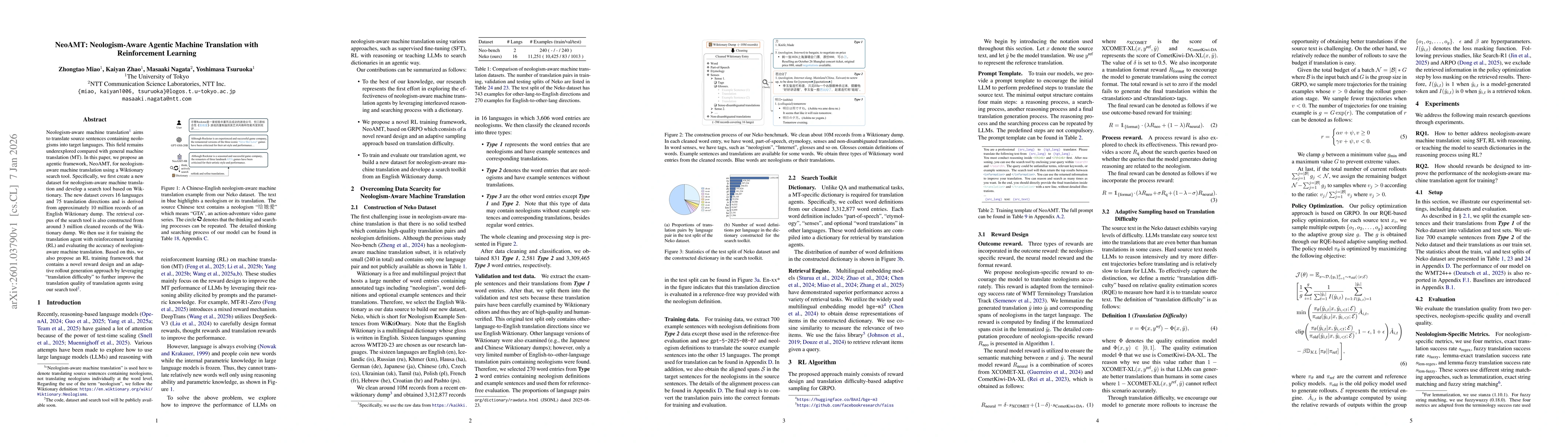 Thumbnail for NeoAMT: Neologism-Aware Agentic Machine Translation with Reinforcement Learning