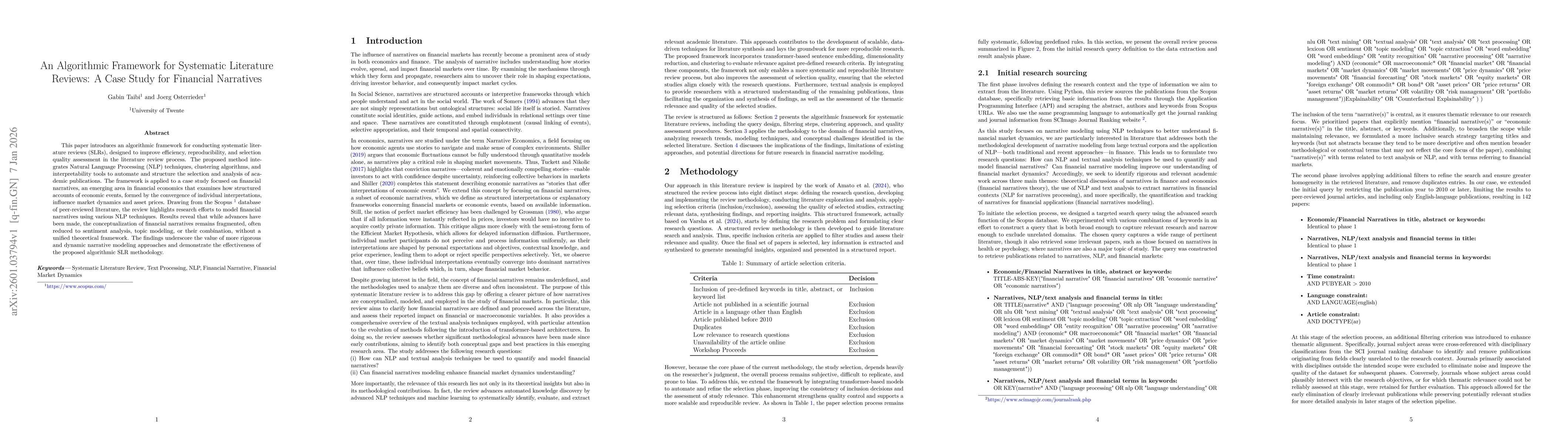 Thumbnail for An Algorithmic Framework for Systematic Literature Reviews: A Case Study for Financial Narratives