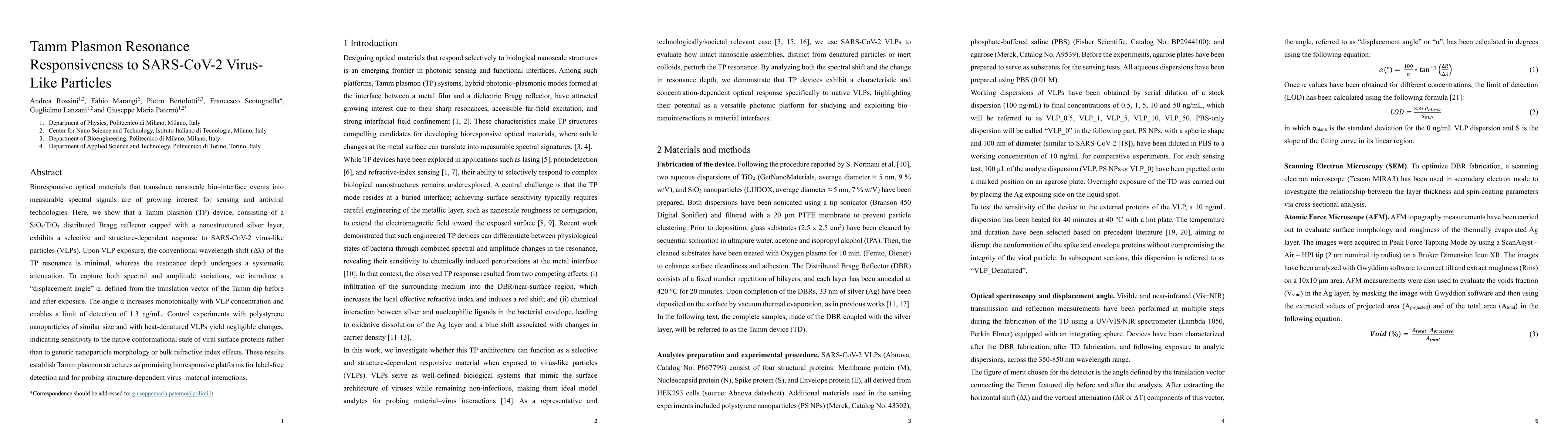 Thumbnail for Tamm Plasmon Resonance Responsiveness to SARS-CoV-2 Virus-Like Particles