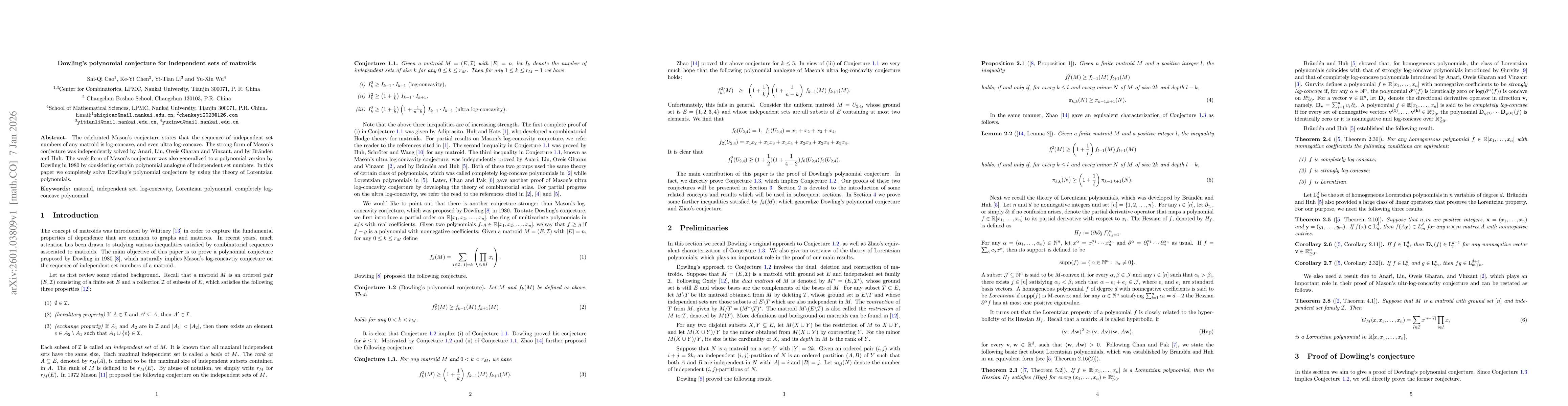 Thumbnail for Dowling's polynomial conjecture for independent sets of matroids