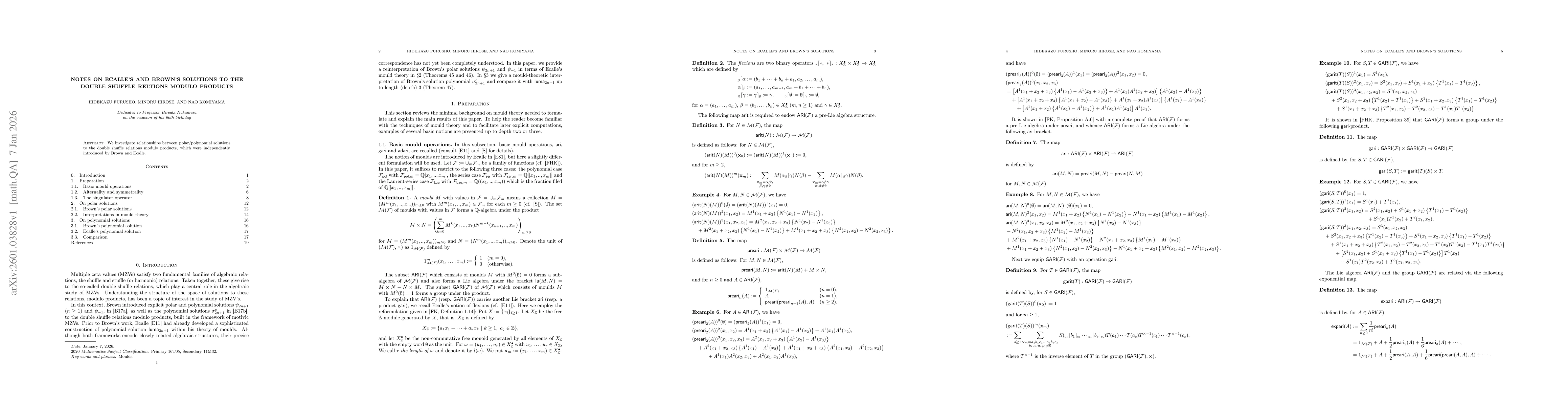 Thumbnail for Notes on Ecalle's and Brown's solutions to the double shuffle reltions modulo products