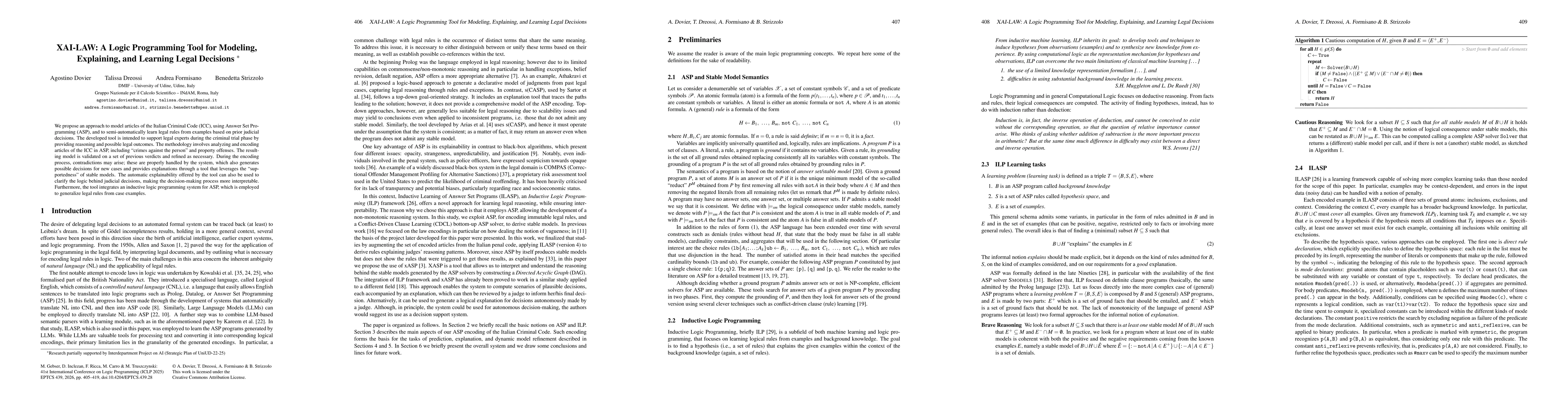 Thumbnail for XAI-LAW: A Logic Programming Tool for Modeling, Explaining, and Learning Legal Decisions